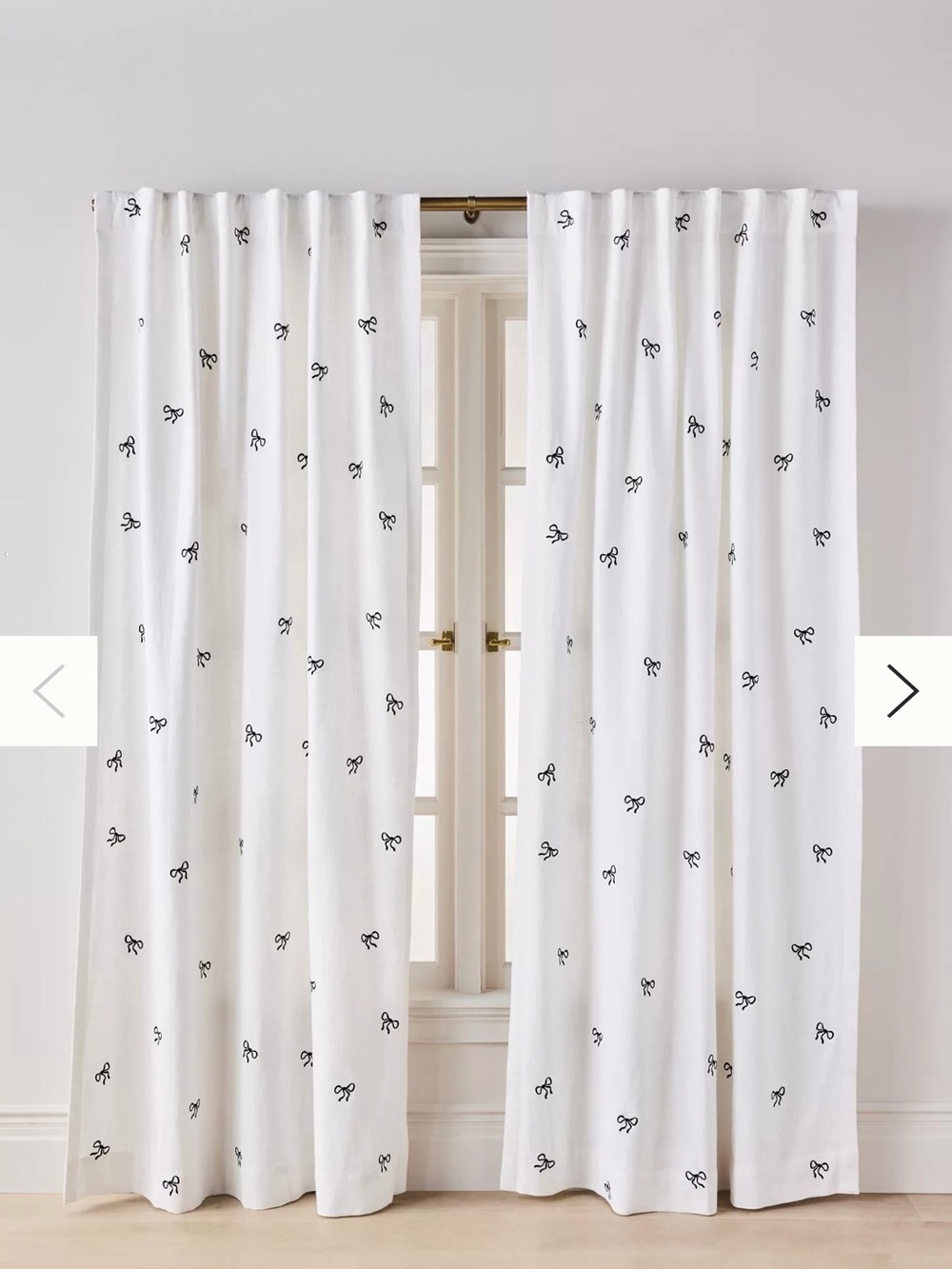 BRAND NEW Anthropologie White Curtain Panels with Black Bow Embroidery (x4)